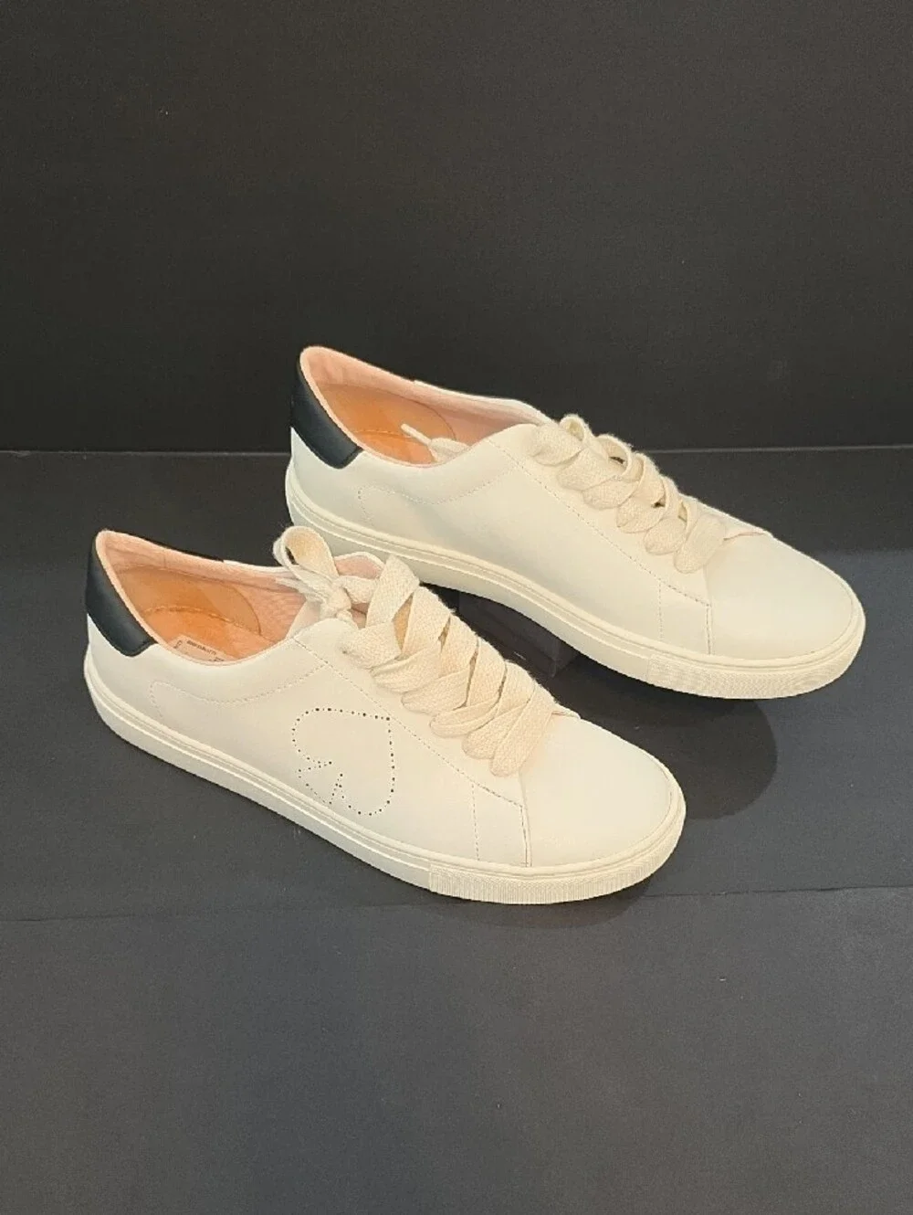 kate spade New York Angelise Cream Leather Sneakers with Black Heel Size 11